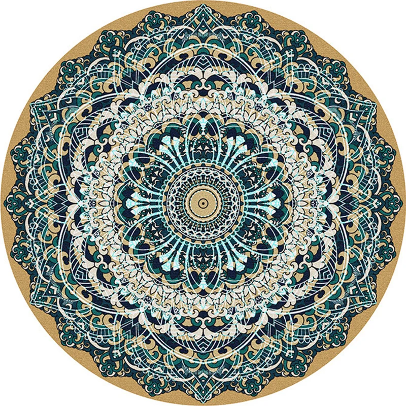 Mehrfarbiger Schlafzimmerteppich mit marokkanischem Mandala-Print, Synthetik, rutschfeste Rückseite, waschbar, schmutzabwe...