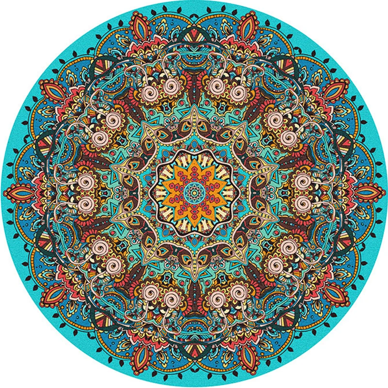 Mehrfarbiger Schlafzimmerteppich mit marokkanischem Mandala-Print, Synthetik, rutschfeste Rückseite, waschbar, schmutzabwe...