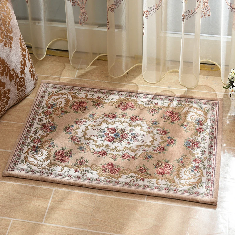 Mehrfarbiger Schlafzimmerteppich im Shabby-Chic-Stil mit Blumenmuster, schmutzabweisender Acryl-Teppich mit rutschfester R...