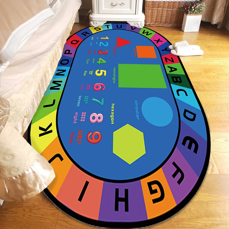 Mehrfarbiger Teppich für Kinderzimmer, Cartoon-Alphabet, Buchstaben und Zahlen, Teppich aus Polyester, haustierfreundlich...