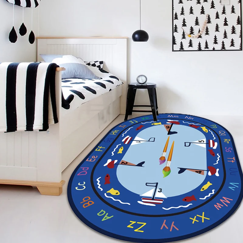 Mehrfarbiger Teppich für Kinderzimmer, Cartoon-Alphabet, Buchstaben und Zahlen, Teppich aus Polyester, haustierfreundlich...