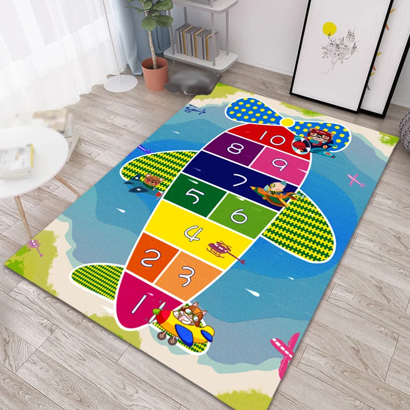 Mehrfarbiger Teppich für Kinderzimmer, Cartoon-Alphabet, Buchstaben und Zahlen, Teppich aus Polyester, haustierfreundlich...