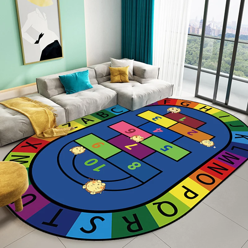 Mehrfarbiger Teppich für Kinderzimmer, Cartoon-Alphabet, Buchstaben und Zahlen, Teppich aus Polyester, haustierfreundlich...