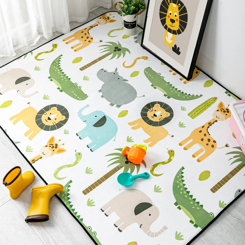 Mehrfarbiger Teppich für Kinderzimmer, Cartoon-Tier-Innenteppich, Synthetik, waschbar, rutschfest, haustierfreundlich Clea...