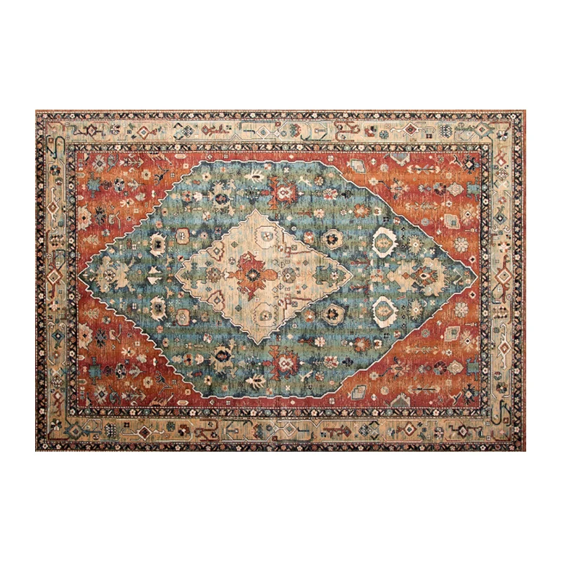 Mehrfarbiger Teppich mit geometrischem Druck, Baumwollmischung, orientalischer Innenteppich, rutschfeste Rückseite, schmut...
