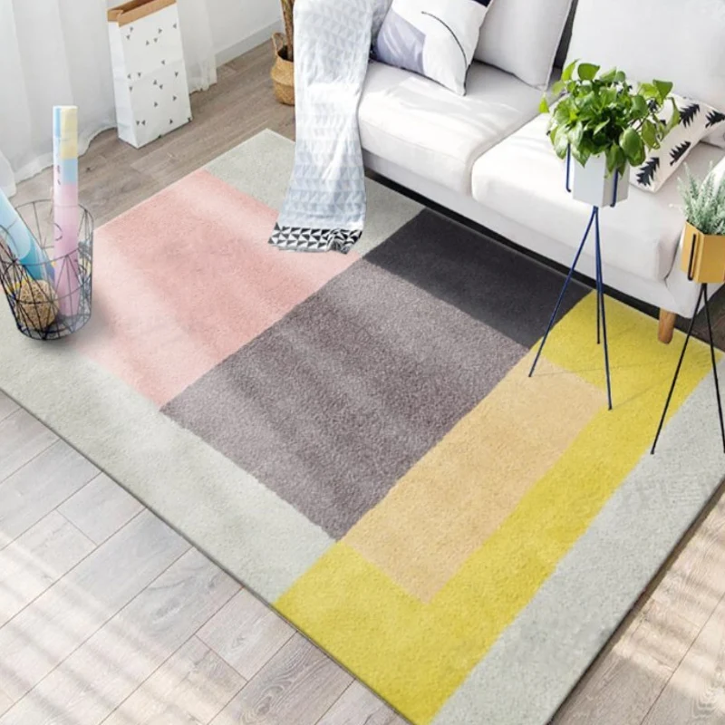 Mehrfarbiger Wohnzimmerteppich, Farbblock-Teppich mit geometrischem Muster, Polyester, waschbar, rutschfest, haustierfreun...