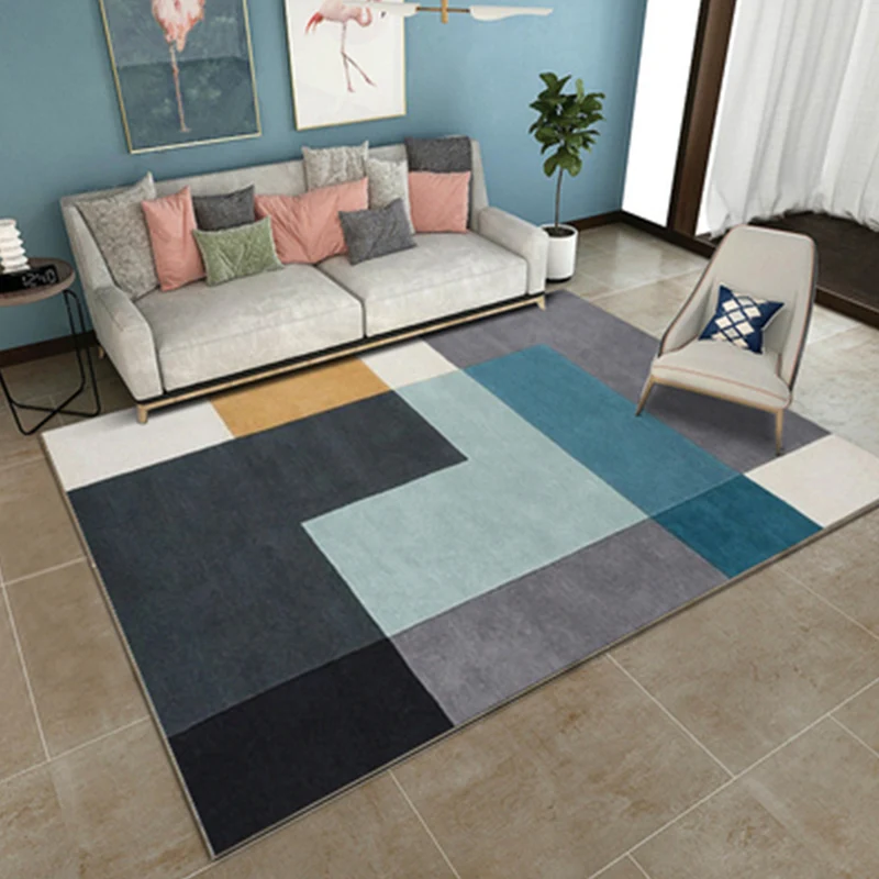 Mehrfarbiger Wohnzimmerteppich, Farbblock-Teppich mit geometrischem Muster, Polyester, waschbar, rutschfest, haustierfreun...