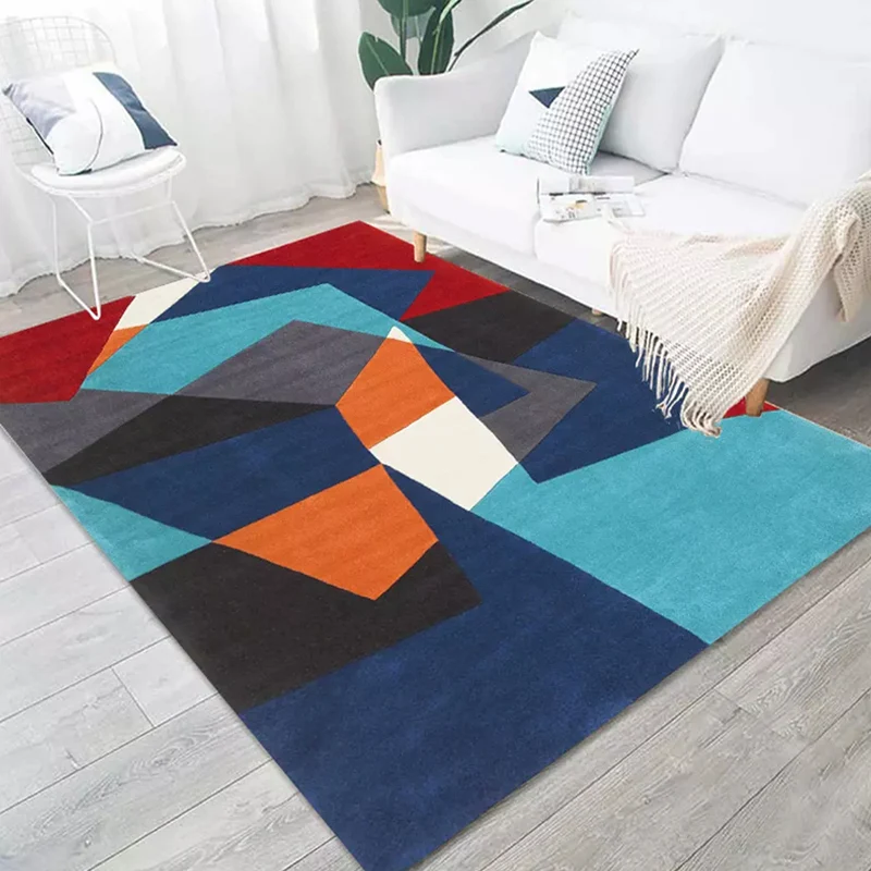Mehrfarbiger Wohnzimmerteppich, Farbblock-Teppich mit geometrischem Muster, Polyester, waschbar, rutschfest, haustierfreun...