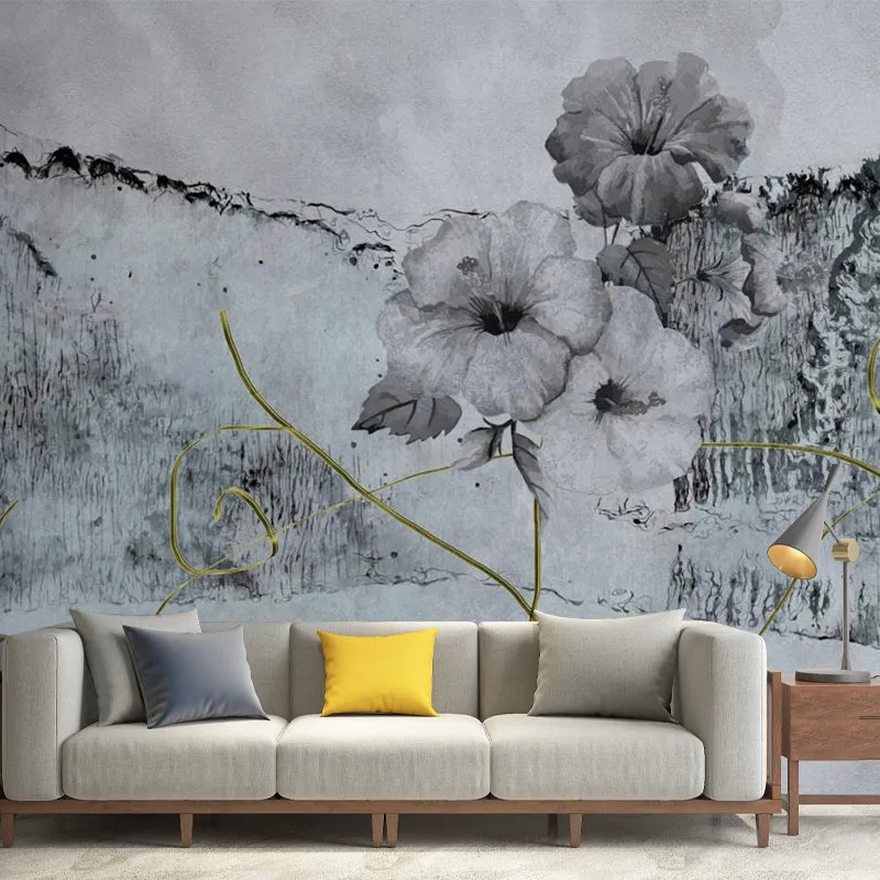 Minimalistische Blumen-Tinten-Pflanzen-Wandbilder, schwarz-graue Schlafzimmer-Wandverkleidung, personalisierte Größe Clear...