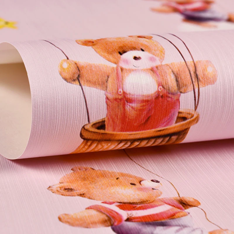 Minimalistische Cartoon-Bär-Tapetenrolle für Kinderzimmer, nicht beklebt, 20,5" x 31' Clearhalo