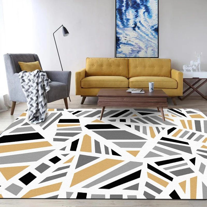 Minimalistischer moderner Teppich grauem geometrischem, unregelmäßig geformtem Muster, Teppich aus Polyester mit rutschfes...