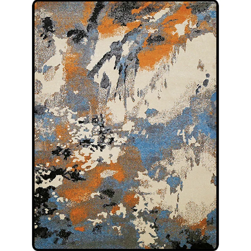 Minimalistischer moderner Teppich Orange und Elfenbein mit abstraktem Aquarell-Muster, waschbarer Polyester-Teppich für di...