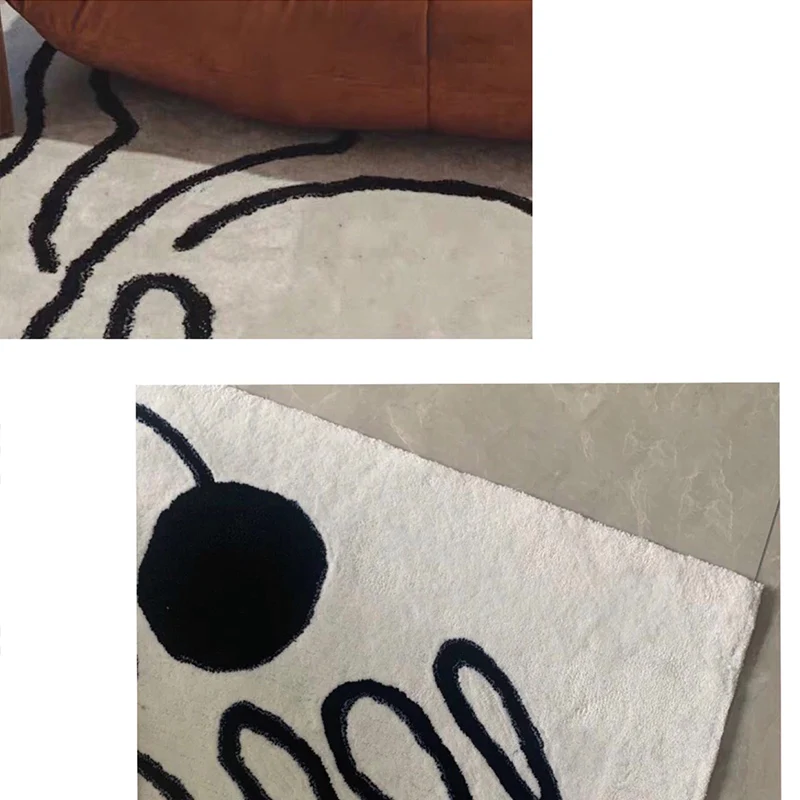 Minimalistischer Raumteppich, schwarz-weißer Line-Art-Frauenteppich, Kunstwolle, rutschfeste Rückseite, schmutzabweisender...