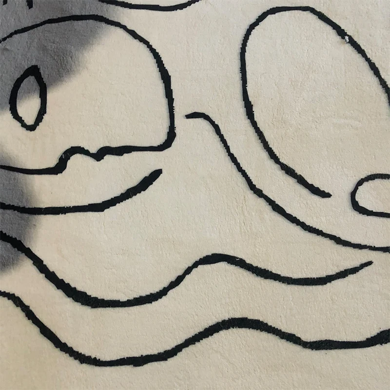 Minimalistischer Raumteppich, schwarz-weißer Line-Art-Frauenteppich, Kunstwolle, rutschfeste Rückseite, schmutzabweisender...