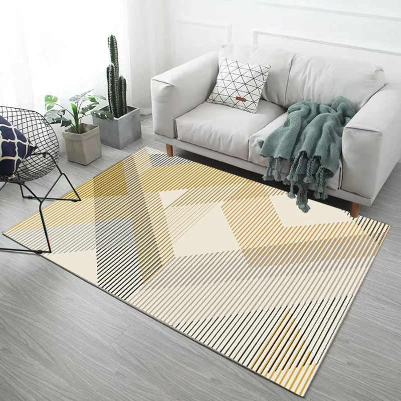 Minimalistischer Teppich mit geometrischem Druck, mehrfarbiger Synthetik-Innenteppich, rutschfeste Unterseite, haustierfre...