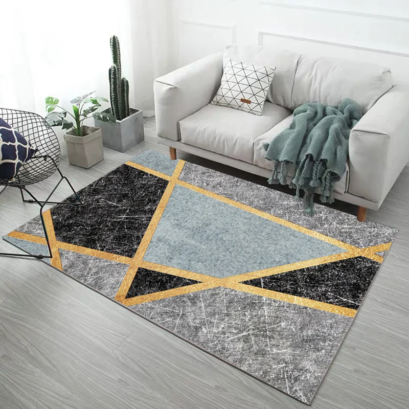 Minimalistischer Teppich mit geometrischem Druck, mehrfarbiger Synthetik-Innenteppich, rutschfeste Unterseite, haustierfre...
