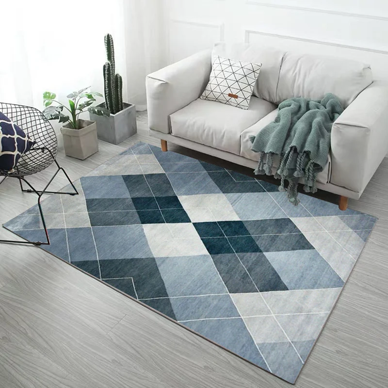 Minimalistischer Teppich mit geometrischem Druck, mehrfarbiger Synthetik-Innenteppich, rutschfeste Unterseite, haustierfre...