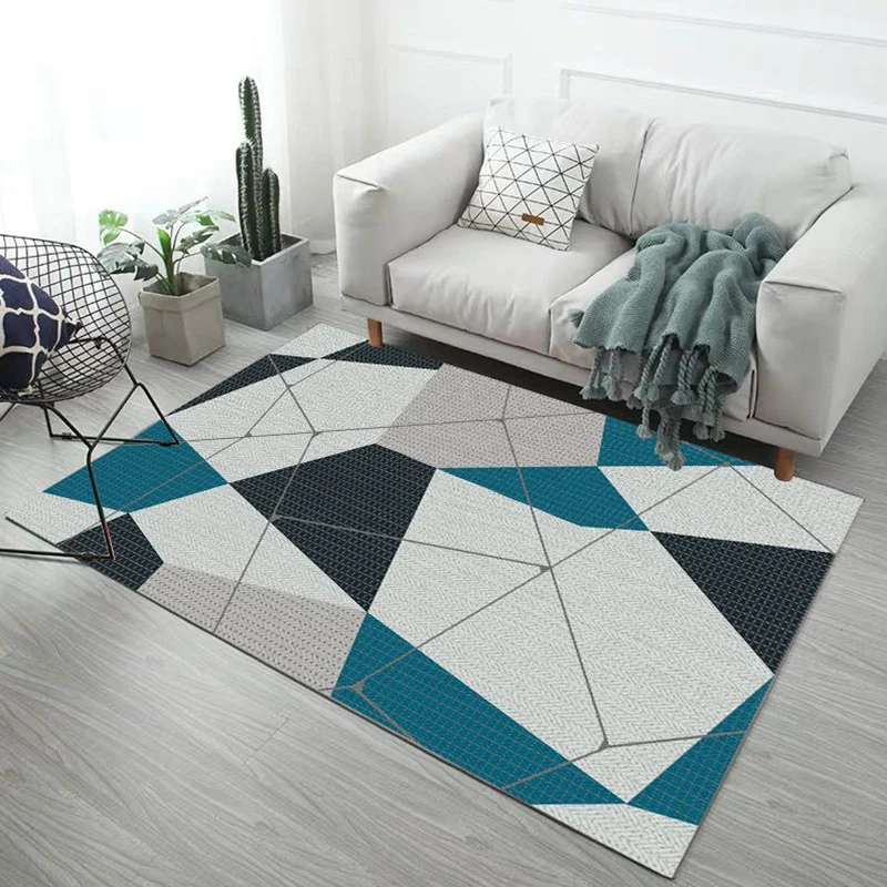 Minimalistischer Teppich mit geometrischem Druck, mehrfarbiger Synthetik-Innenteppich, rutschfeste Unterseite, haustierfre...