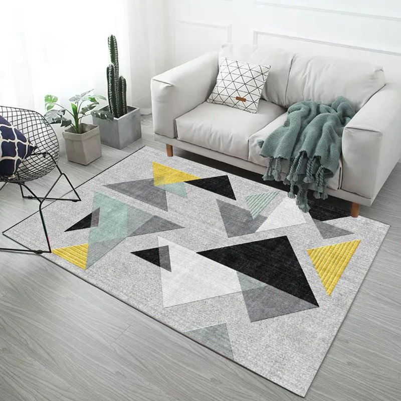 Minimalistischer Teppich mit geometrischem Druck, mehrfarbiger Synthetik-Innenteppich, rutschfeste Unterseite, haustierfre...