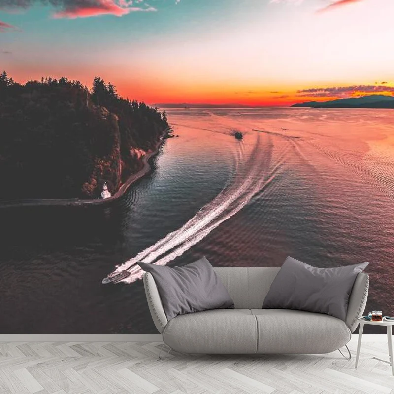 Minimalistisches Himmel- und Fluss-Wandbild Blau und Rosa, dekorative Wandverkleidung für Zuhause, nach Maß Clearhalo