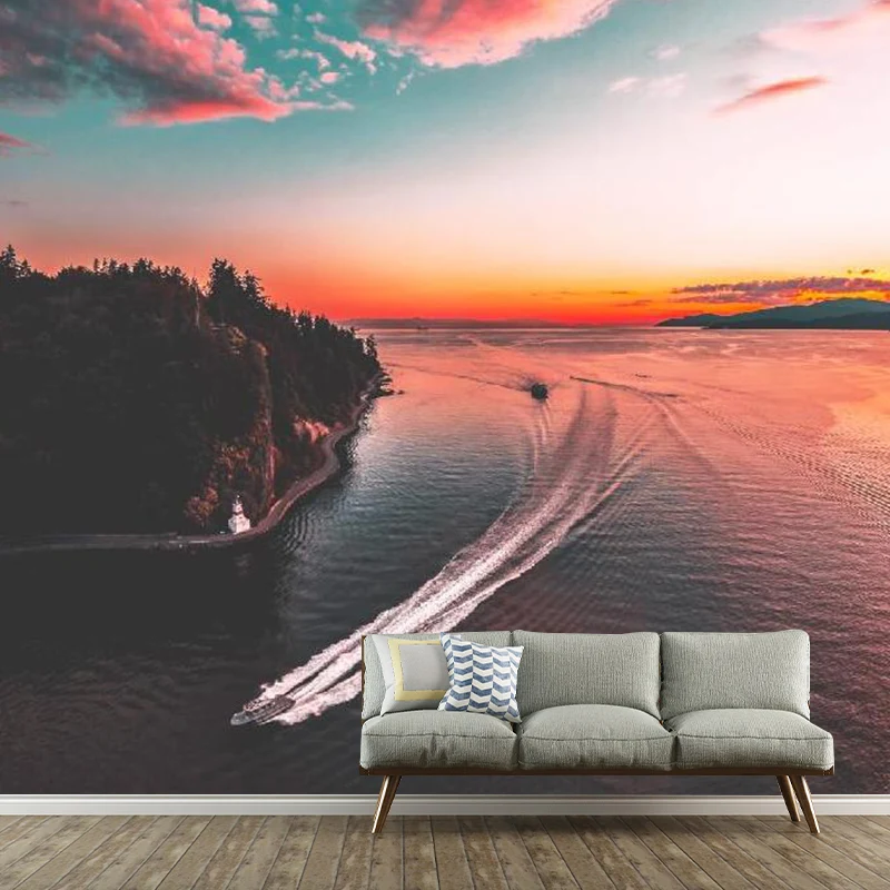 Minimalistisches Himmel- und Fluss-Wandbild Blau und Rosa, dekorative Wandverkleidung für Zuhause, nach Maß Clearhalo