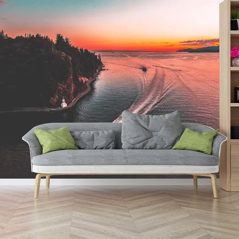 Minimalistisches Himmel- und Fluss-Wandbild Blau und Rosa, dekorative Wandverkleidung für Zuhause, nach Maß Clearhalo