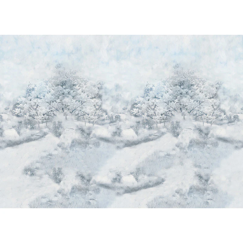 Minimalistisches Wandbild mit verschneitem Wald für Akzentwände, personalisiertes Wanddekor Blau und Weiß Clearhalo