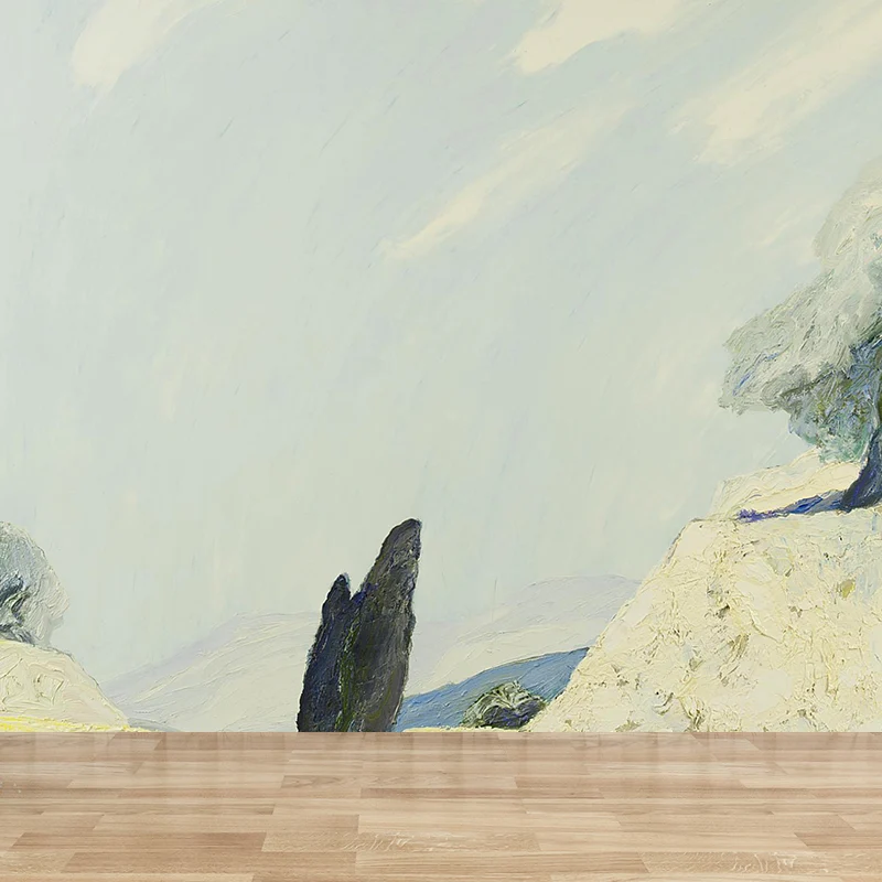 Modern Art Hills Trail Wandtapete für Jungenschlafzimmer, Wandverkleidung voller Größe Graugelb Clearhalo