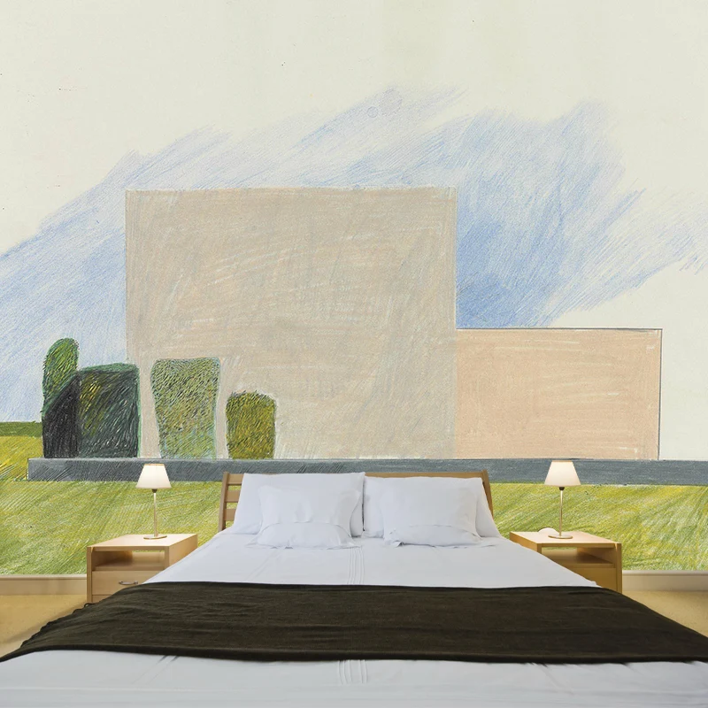 Moderne Kunsthaus-Wandgemälde Grau-Gelb-Grün, schmutzabweisende Wanddekoration für Schlafzimmer Clearhalo