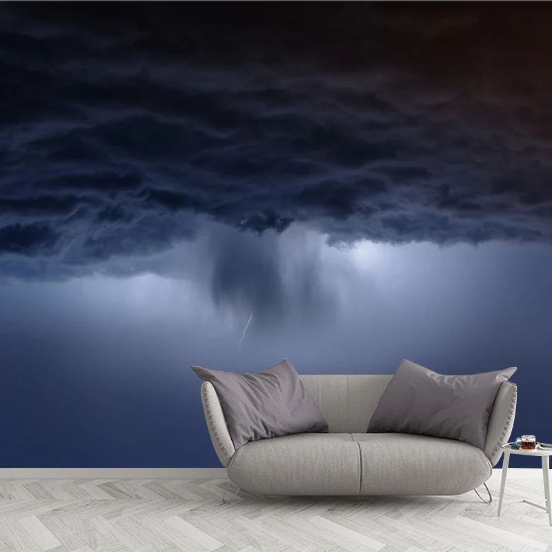 Moderne Kunst-Sturm-Wandaufkleber, Vliesstoff, wasserfest, blaue Wandverkleidung für Zuhause Clearhalo