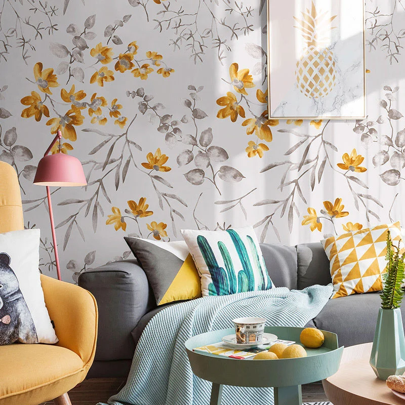 Moderne Tapetenrolle, neutrale Farbe, dichtes Blumendesign, Wandverkleidung, 57,1 m². Clearhalo