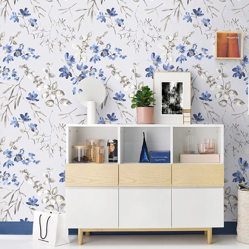 Moderne Tapetenrolle, neutrale Farbe, dichtes Blumendesign, Wandverkleidung, 57,1 m². Clearhalo