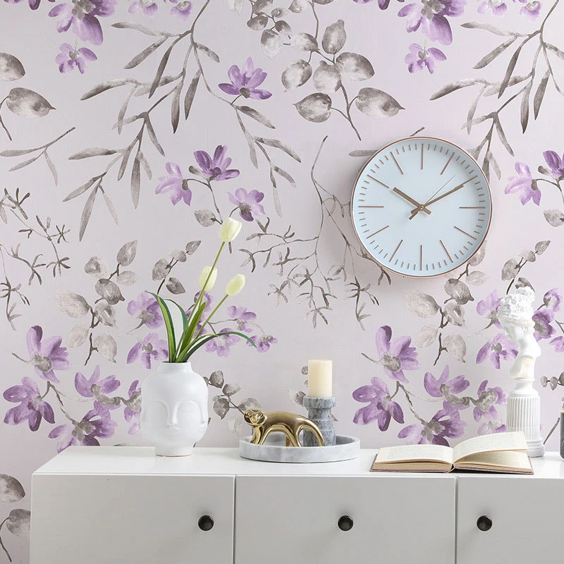 Moderne Tapetenrolle, neutrale Farbe, dichtes Blumendesign, Wandverkleidung, 57,1 m². Clearhalo