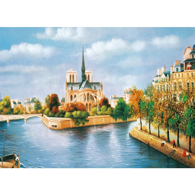Moderne Wandtapete „Venedig-Schloss“ Blau-Braun für die Wanddekoration im Wohnzimmer, optionale Größe Clearhalo