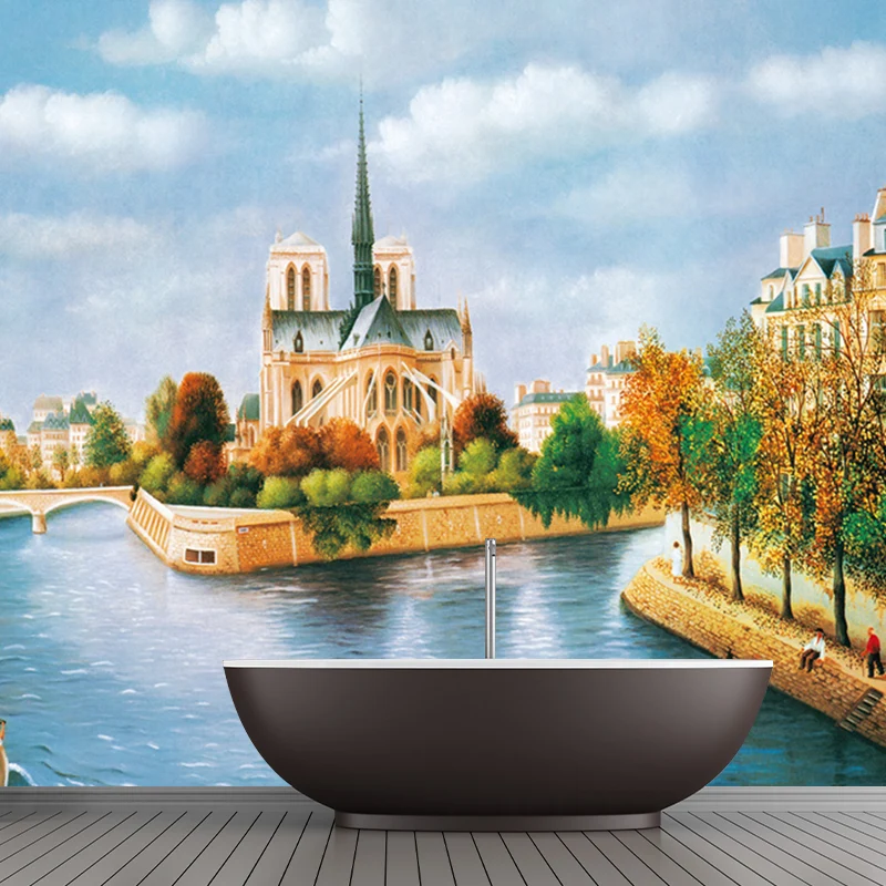 Moderne Wandtapete „Venedig-Schloss“ Blau-Braun für die Wanddekoration im Wohnzimmer, optionale Größe Clearhalo