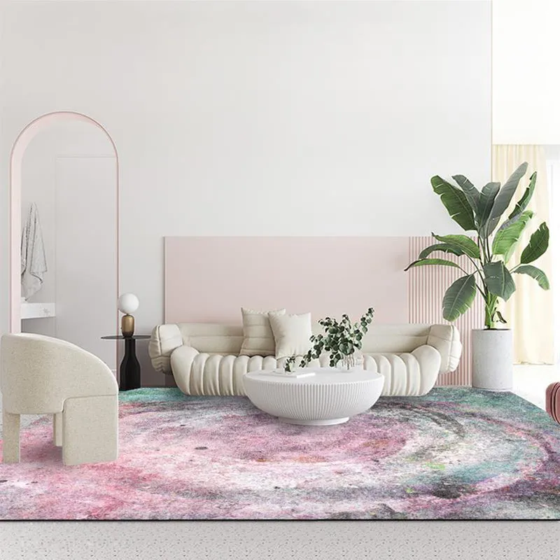 Moderner abstrakter Teppich, rosa und grüner Polyester-Teppich, maschinenwaschbarer, rutschfester Teppich für Schlafzimmer...