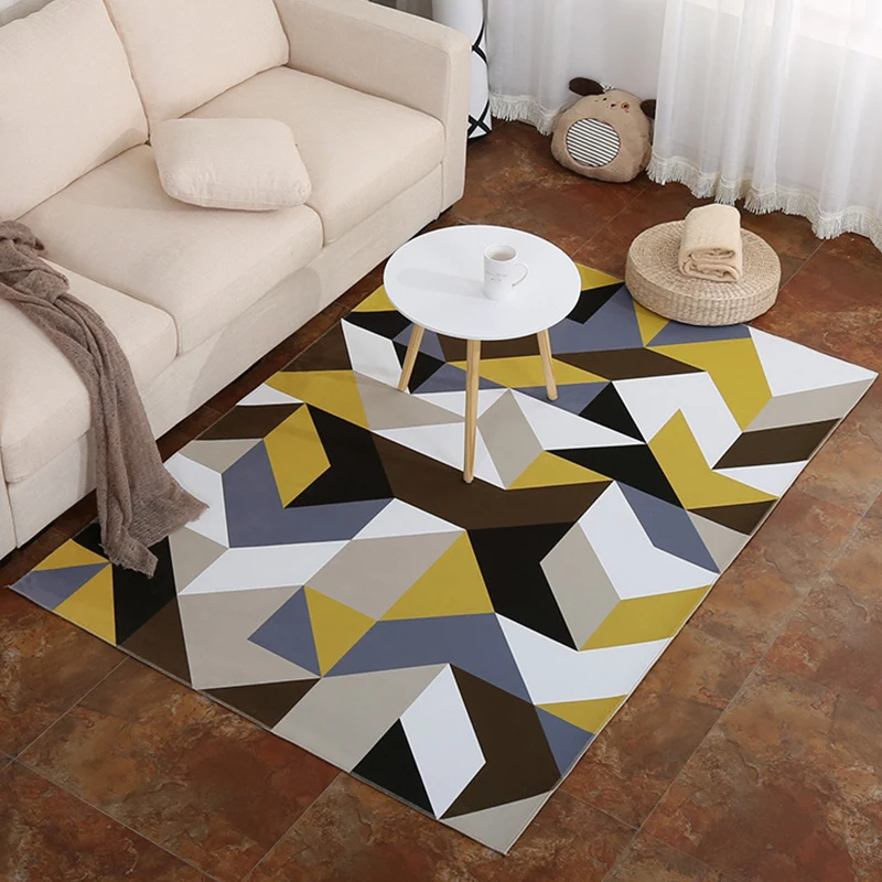 Moderner Teppich mit geometrischem Muster, mehrfarbiger Polypropylen-Innenteppich, rutschfester, maschinenwaschbarer Teppi...