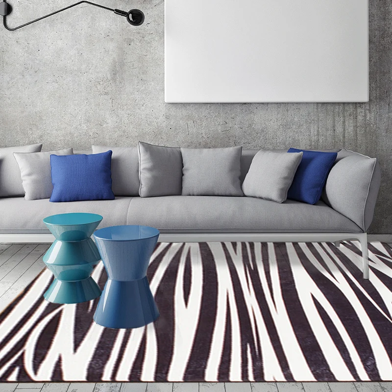Moderner Teppich mit Zebramuster, Schwarz-Weiß-Teppich, waschbarer Teppich von Power Loom für das Wohnzimmer Clearhalo