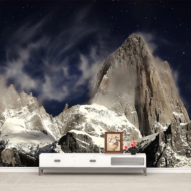 Moderner Wandaufkleber mit verschneiten Bergen für das Wohnzimmer, individuelle Wandverkleidung Braun Clearhalo