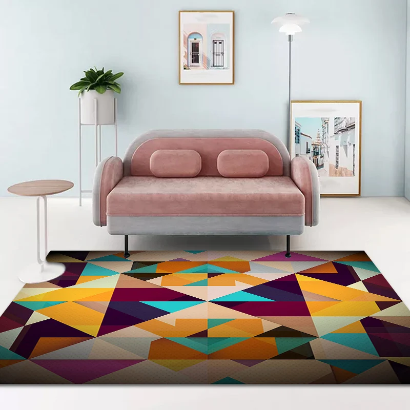 Moderner Wohnzimmerteppich, farbenfroher geometrischer Rautenmuster-Teppich, rutschfester, waschbarer Teppich aus Polyeste...