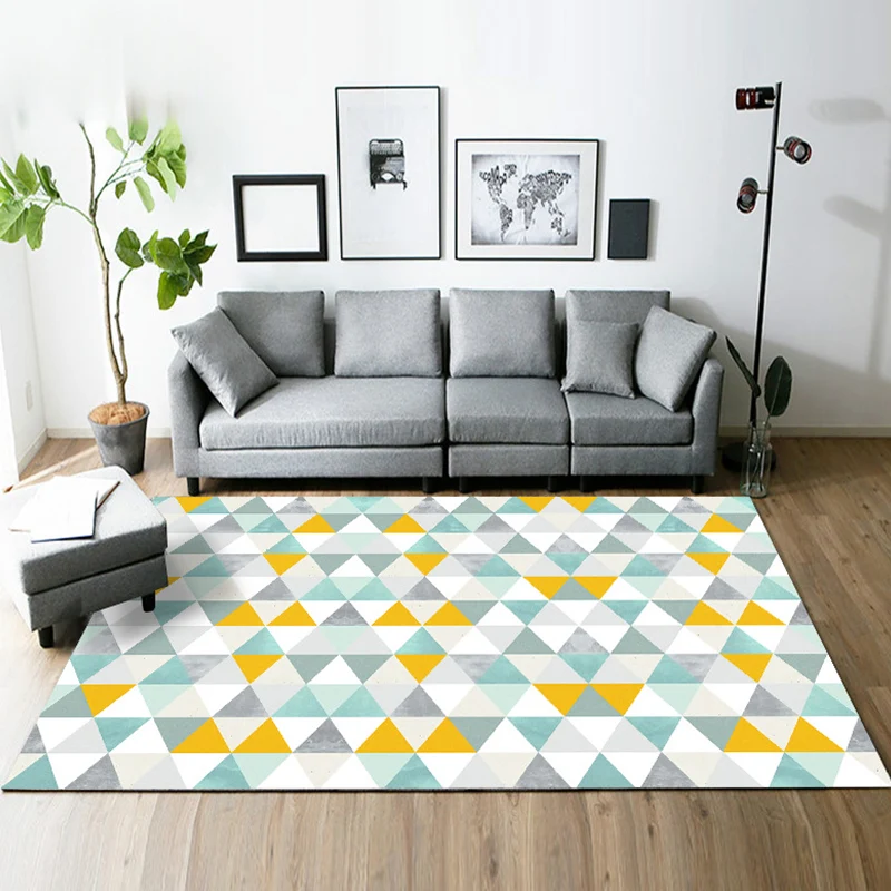 Moderner Wohnzimmerteppich Grau und Grün mit geometrischem Dreiecksmuster, Polyester, haustierfreundlicher Teppich Clearhalo