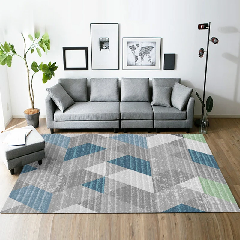 Moderner Wohnzimmerteppich Grau und Grün mit geometrischem Dreiecksmuster, Polyester, haustierfreundlicher Teppich Clearhalo