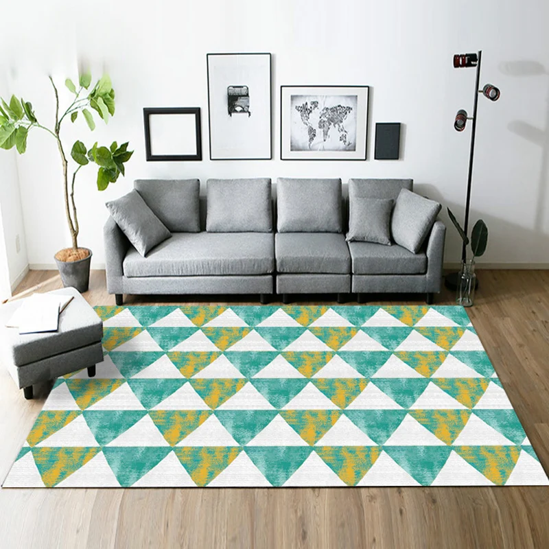 Moderner Wohnzimmerteppich Grau und Grün mit geometrischem Dreiecksmuster, Polyester, haustierfreundlicher Teppich Clearhalo