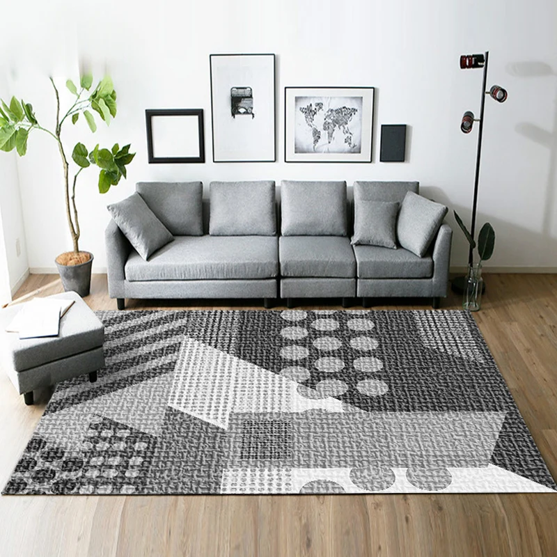 Moderner Wohnzimmerteppich Grau und Grün mit geometrischem Dreiecksmuster, Polyester, haustierfreundlicher Teppich Clearhalo