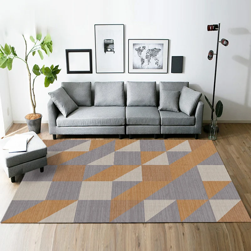 Moderner Wohnzimmerteppich Grau und Grün mit geometrischem Dreiecksmuster, Polyester, haustierfreundlicher Teppich Clearhalo