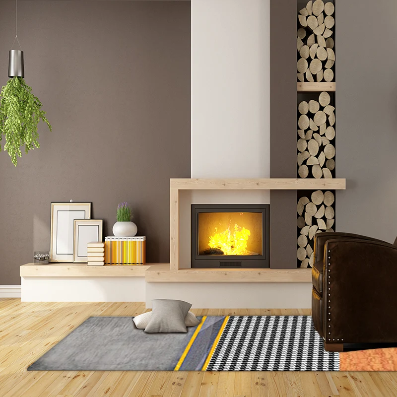 Moderner Wohnzimmerteppich, mehrfarbig, Colorblock-Hahnentrittmuster, Polyester, maschinenwaschbar Clearhalo