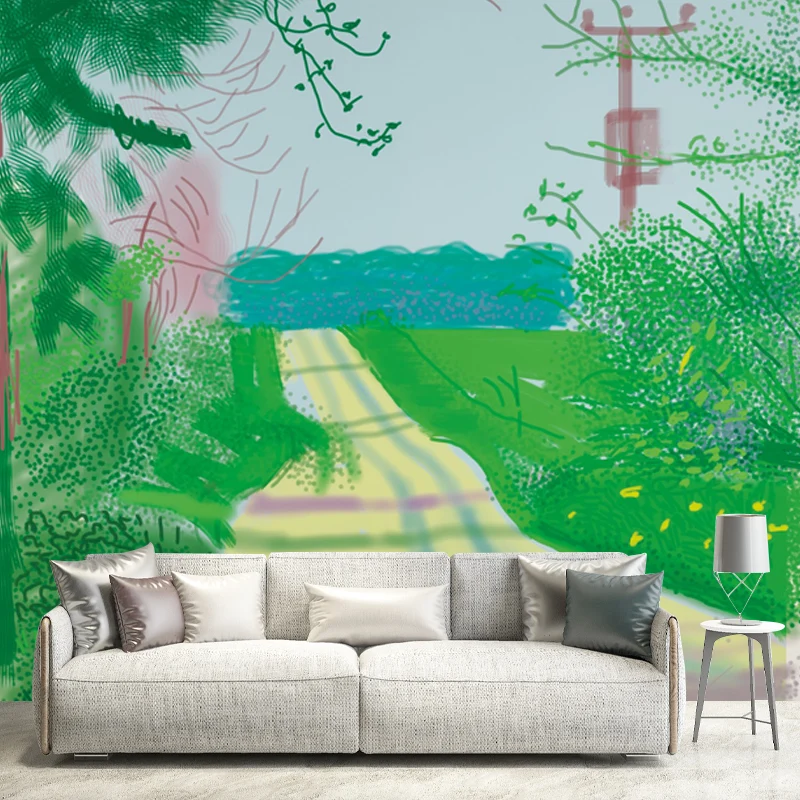 Modernes Frühlingspfad-Wandgemälde Gelbgrün, waschbares Wanddekor für die Home Gallery Clearhalo