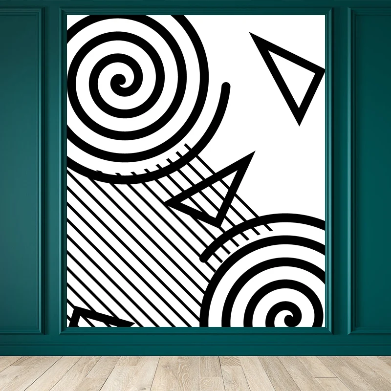 Modernes geometrisches Tapetenwandbild für Kinderzimmer, individuelle Wandverkleidung Schwarz-Weiß Clearhalo