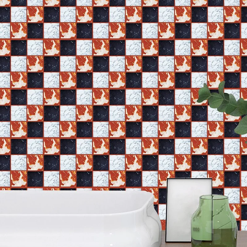 Modernes Mosaik-Tapetenpaneel-Set aus PVC zum Abziehen Schwarz und Rot, Wanddekoration für das Wohnzimmer Clearhalo