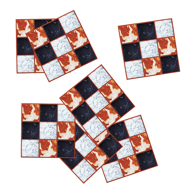 Modernes Mosaik-Tapetenpaneel-Set aus PVC zum Abziehen Schwarz und Rot, Wanddekoration für das Wohnzimmer Clearhalo